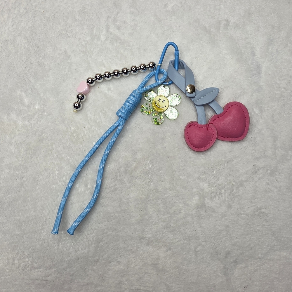 Heart Cherry Bag Purse Backpack Charm with Flower